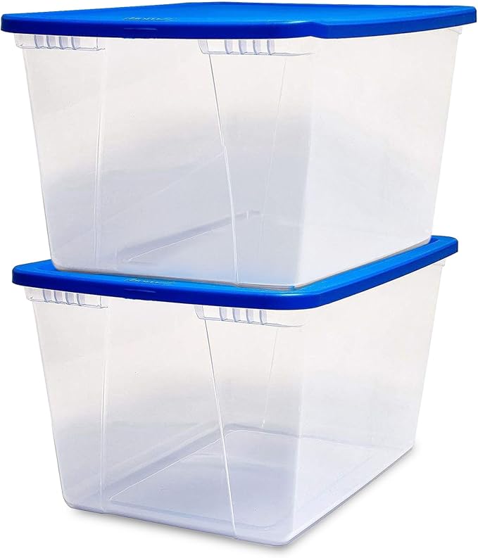 HOMZ 2-Pack Snaplock, Large Clear Plastic Storage Organizer Bins w/Lids, 56 Quart, Blue - Stackable Container Boxes for Bedroom, Bathroom, Garage, and Office Organization - Image 9