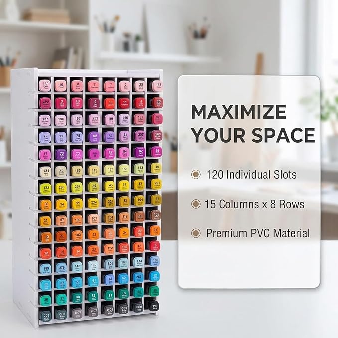Art Marker Storage Rack for 120 Markers | Watercolour Brushes Pens Color Pencils Organizer Holder for Desk - Image 8