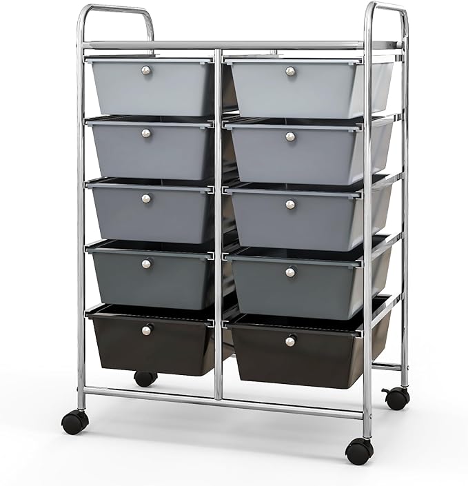 Giantex 10 Drawers Rolling Cart, Classroom Organizers, Storage Cart with Wheels, for Teacher Office Home School Supplies Tool Craft Art Paper, Black Gradient - Image 10