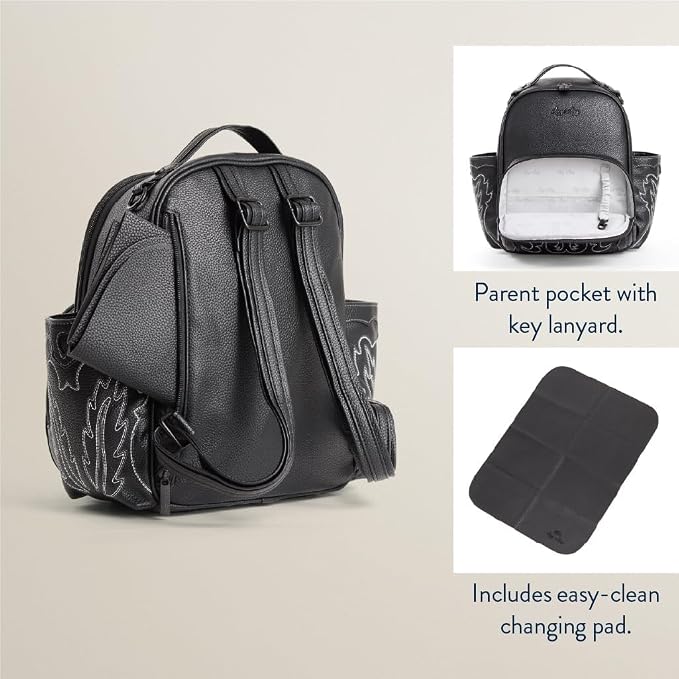 Itzy Ritzy Mini Diaper Bag Backpack - 10 Pockets w/Changing Pad (Outlaw) | Chic Mini Plus Diaper Bag with 2 Insulated Bottle Pockets, Key Lanyard, Wipeable Changing Pad, Grab-Top Handle & Rubber Feet - Image 10
