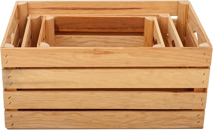 VINTAYARD Rustic Wood Crates for vintage decorative display, Nesting Crate set for storage and farmhouse style decor, wooden boxes made from 100% Wood (Natural Pine, Nested Set of 3) - Image 6