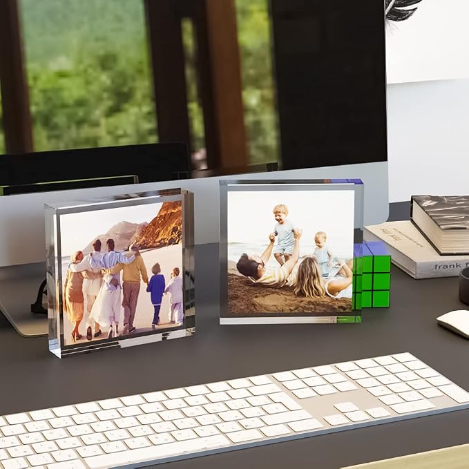 ILYXY 2 Pack Acrylic Frame 4x4, 20% Thicker, 20mm Thick Frameless Clear Picture Frame, Double Sided Magnetic Photo Frame, Free Standing Desktop Display Stand Acrylic Picture Frames - Image 7