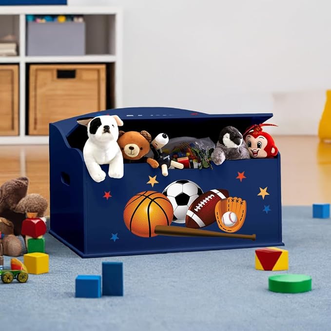 DIBSIES Personalized Creative Wonders Toy Box, Sports, 30 x 19.25 x 18 inches, Soft-Close Lid (Blue) - Image 5