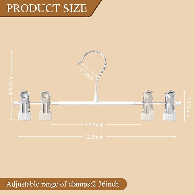 12 Inch Heavy Duty Pants Skirt Hangers with Clips, White, 20 Pack | Metal,Space Saving,Adjustable,Hanger for Jeans Shorts Clothes Slacks Trousers,For Adult,Men,Women,Children,Non Slip - Image 5