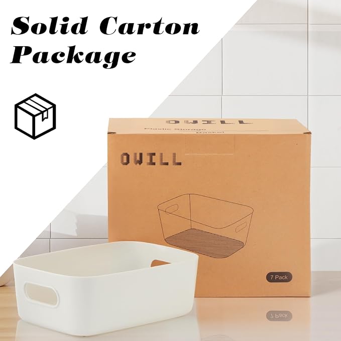 OWill 7 Pack Plastic Storage Bins, 4.2L Small Organizer Baskets with Handles, Pantry Cabinet Bathroom Classroom Storage Containers, Colorful Shelf Bins for Home Kitchen Closet Organization - Image 8