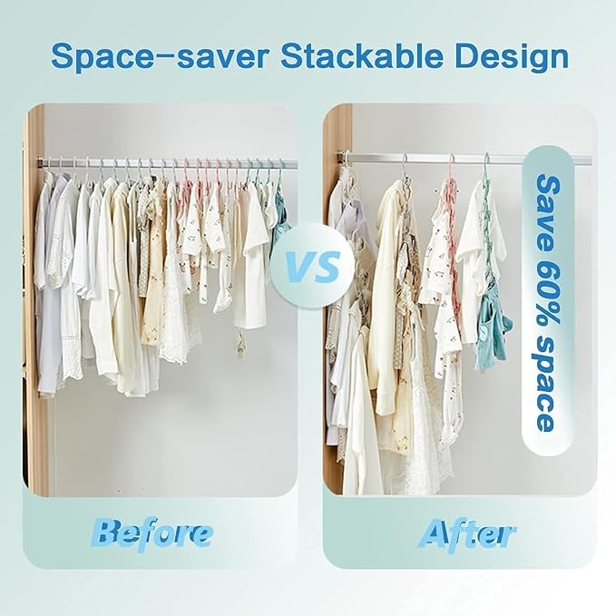 Baby Clothes Hangers 50 Pack, Plastic Kids Hangers Space Saving for Closet | Blue Hanger for Toddler Girl and Boy - Lightweight Anti-Slip Cascading Padded Extendable Adjustable Pant Bear Children Hangar - Image 7