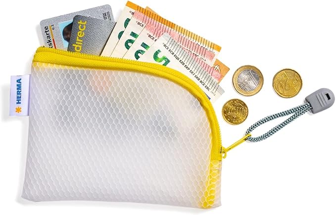 HERMA 20252 Zip Pocket Travel Case A7 Transparent Yellow, Small Lockable Transparent Pocket with Zip, Toiletry Bag for Mobile Phone, Charging Cable, Cosmetics, Pens, Keys - Image 6