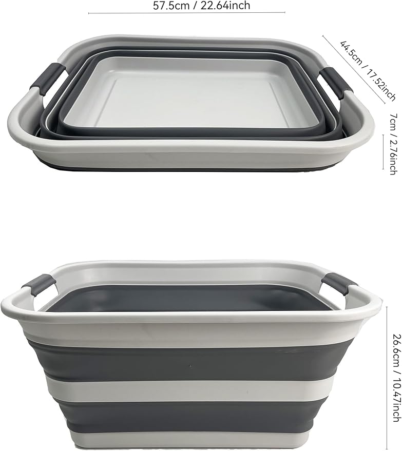 SMMART Collapsible Plastic Laundry Basket with Handle/Foldable Pop Up Storage Hamper/Portable Laundry Organizer-Space Saving Washing Tub/Household Storage Supplies (Grey/Steel Grey, 42L) - Image 7