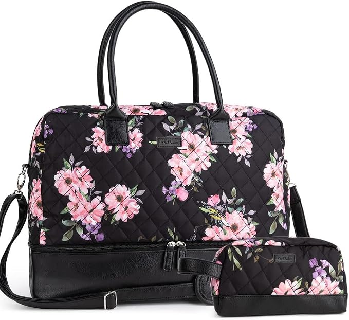 MyMealivos Canvas Weekender Bag Travel Duffel Shoe Compartment Overnight | 16oz High-Density Canvas | Airline Approved 20"x13"x10" Personal Item Size | Separate Bottom Shoe Wardrobe & Toiletry Pouch by MyMealivos