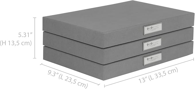 Bigso Sven Fiberboard Classic Hinged Document Box - File Organizer for Important Paperwork - Document Storage Box with Hinged Lid & Label Window - 1.8 in x 13.2 in x 9.3 in - 3 Pack - Grey - Image 3