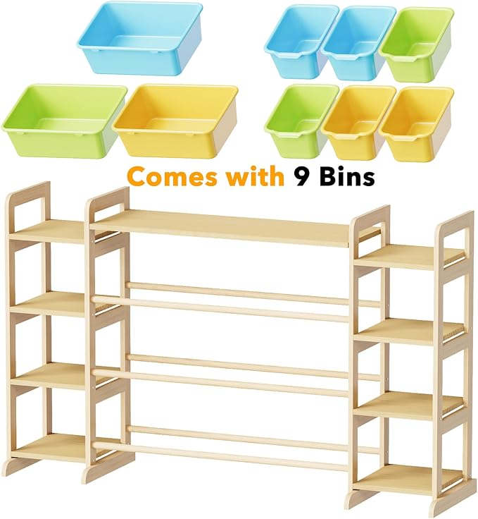 SpaceAid Large Toy Storage Organizer 9 Shelves 9 Bins, Toy Organizers Storage Bookshelf, Kids Bin Shelf Toys Box Bookcase for Bedroom Playroom Organization Room Decor, Multi-Colored - Image 7