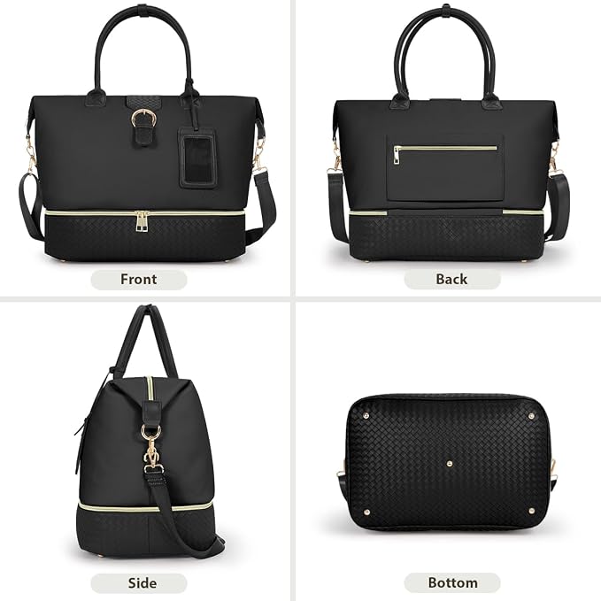 Leather Weekender Bags for Women, Travel Duffel Bag PU Overnight Bag Carry On Tote Bag with Shoe Compartment Wet Pocket - Image 8