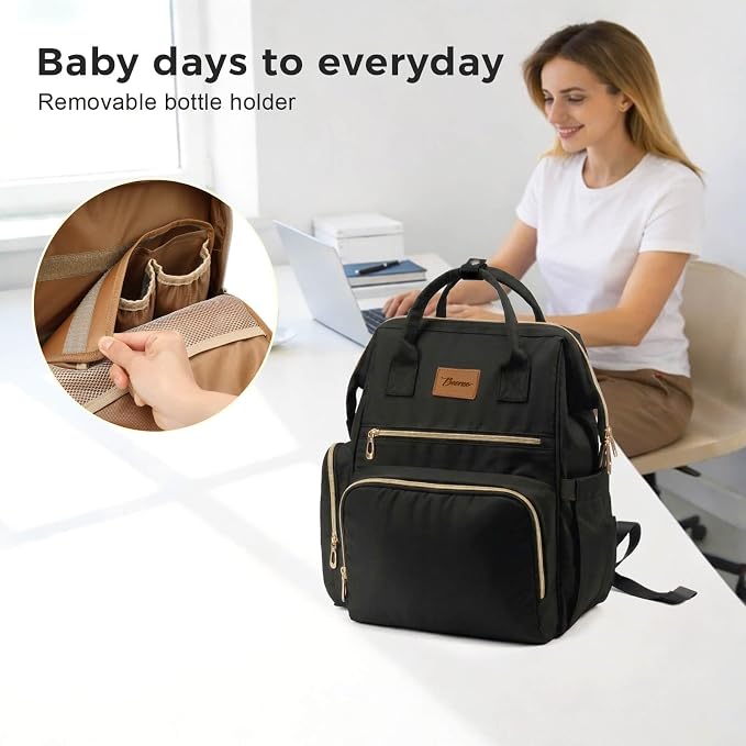 Diaper Bag Backpack with Wet/Dry Pocket, Changing Pad, 27L Black | 14 Pockets, 3 Insulated Bottle Pockets & Rear Opening for Organizing, Stroller Straps & Luggage Sleeve for Travel - Image 9