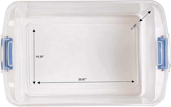 HOMZ Clear Plastic Storage Bins w/Latching Lid, 66 Qt, Blue Latch, 2 Pack | Large Stackable Container Boxes for Homes, Bathrooms, Garages, and Office Organization - Image 9