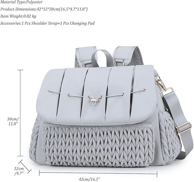 Lmbabter Diaper Bag Backpack Messenger Bag Travel Backpack Maternity Bags Stylish Baby Bag with Changing Pad for Mom (Grey B) - Image 7
