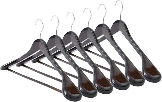 Urby 6pk 21 inch Wide Shoulder Wooden Hangers, Black Wood Color | For Plus Size Cloth, No Shoulder Bump Design, Non Slip Pants Bar, For XXL Suit, Jackets, Heavy Cloths, Easy-to-Install Hook - Image 8