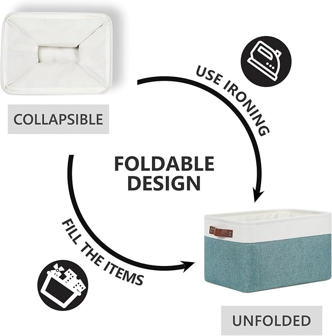 DULLEMELO Storage Baskets for Shelves, Fabric Collapsible Rectangular Storage Bins for Shelves, Closets, Nursery, Home, Office, Empty Gift Baskets (4-Pack-15"*11"*9.5", White&Deep Green) - Image 7