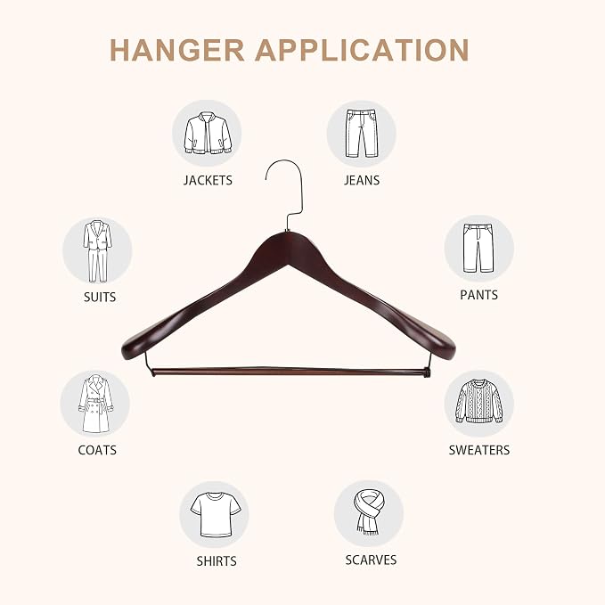 Wide Shoulder Wooden Hangers with Locking Bar, Dark Cherry, 2-Pack | Non-Slip Suit Hangers with Flat-Head Hook for Suits, Jackets, Coats, Shirts, Outerwear and Heavy Clothes - Image 7