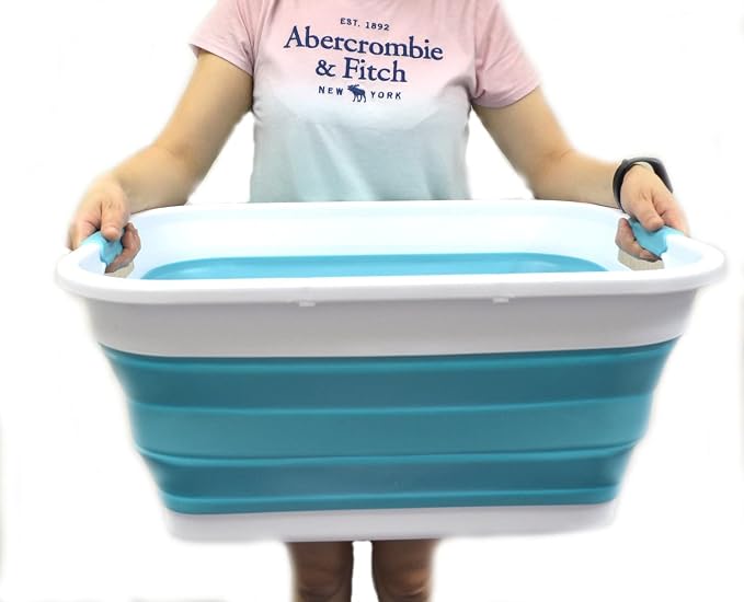 SAMMART Set of 2-41L(10.8 gallon) Collapsible Plastic Laundry Basket-Pop Up Storage Container-Portable Washing Tub-Space Saving Hamper, Water capacity:32L(8.4 gallon) (2 rectangular, Bright Blue) - Image 7