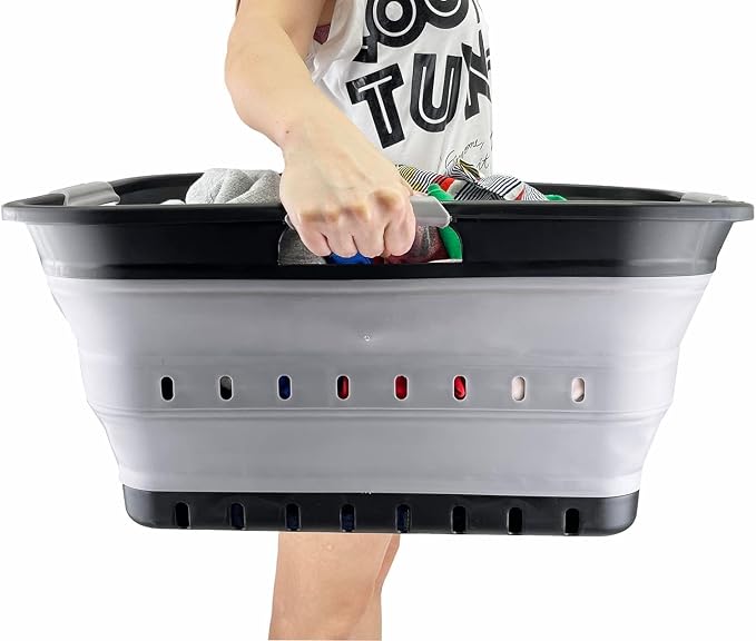 SAMMART 42L (11 gallon) Collapsible Plastic Laundry Basket - Foldable Pop Up Storage Container/Organizer - Space Saving Hamper/Basket (Black/Alloy Grey) - Image 8