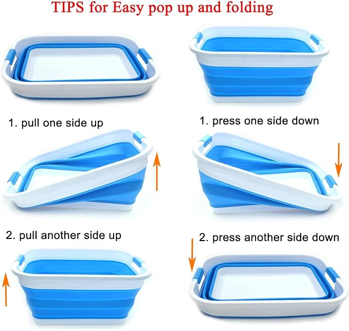 SAMMART 41L (10.8 gallon) Collapsible Plastic Laundry Basket - Foldable Pop Up Storage Container/Organizer - Portable Washing Tub - Space Saving Hamper/Basket (Rectangular, Sky Blue) - Image 8