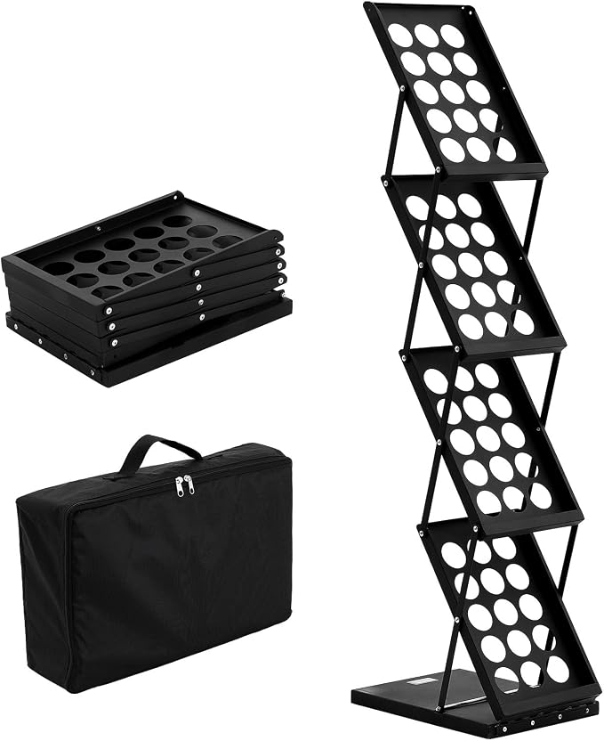 VEVOR Foldable Magazine Display Rack, 4-Tier Brochure Literature Display Stand, Portable Catalog Brochure Holder Stand with Carrying Bag for Office Trade Show Exhibitions, 4 Pockets - Image 10