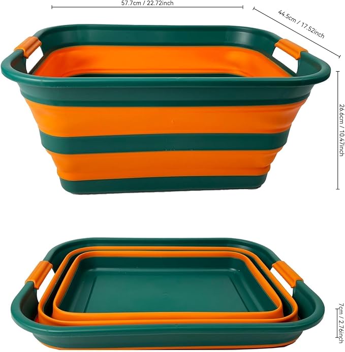 SAMMART Collapsible Plastic Laundry Basket with Handle/Foldable Pop Up Storage Hamper/Portable Laundry Organizer-Space Saving Washing Tub/Household Storage (Teal Green/Autumn leaf, 42L) - Image 9