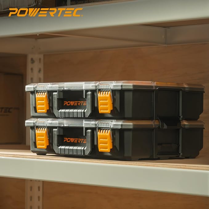 POWERTEC Small Parts Organizer & Tool Box – 10 Compartments, IP65 Water & Dust Protection, Stackable Storage with Interlocking Latch, Removable Tray, Clear Lid, Portable Design (72365) - Image 9