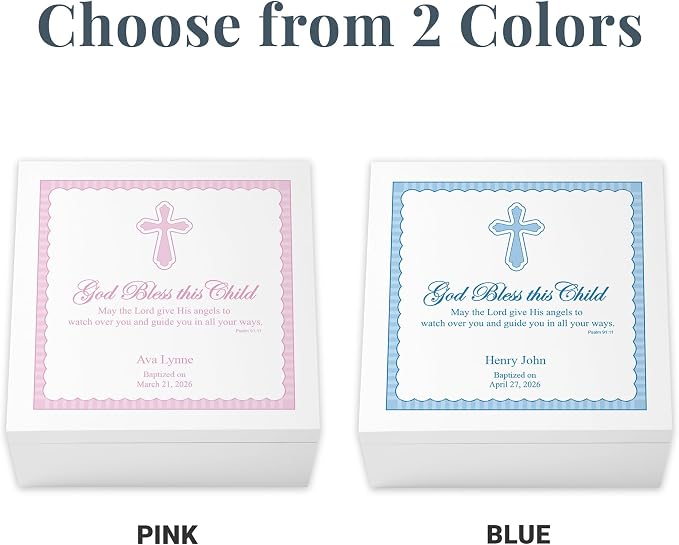 Let's Make Memories Personalized Keepsake Box for Blessed Child - Memories Box - Baptism - Confirmation - Memento Storage - For Boys - 6" Hx12 Sq - God Bless - Blue - Image 8
