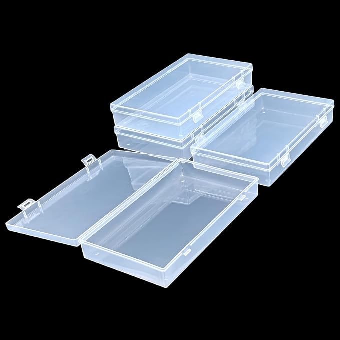 4 Pack Rectangular Clear Plastic Storage Containers | 7.87 x 4.72 x 1.38 inch, Hinged Lid, For Beads and Small Craft Items - Image 8