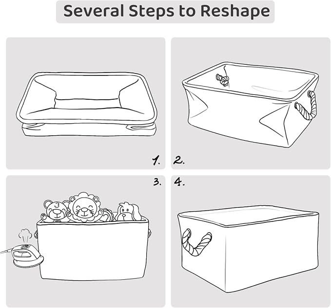 Mangata Fabric Storage Bins, Set of 3 Foldable Canvas Storage Basket W/Handles for Organizing Shelves Toys Clothes Nursery Home Closet(Grey Stripe, Medium) - Image 7