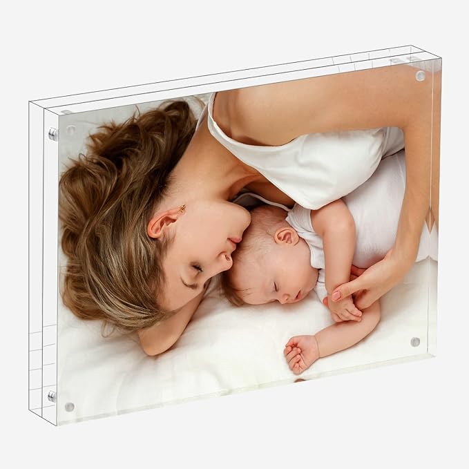 Meetu Acrylic Picture Frame 8x10,Clear Freestanding Double Sided 24mm Thickness Frameless Magnetic Photo Frames Desktop Display with Gift Box Package (2 Pack) - Image 6