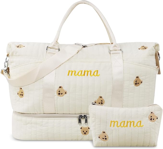 Mama Maternity Hospital Bag Essentials for Women Labor Delivery Baby Diaper Organizer with Shoe Compartment & Toiletry Pouch Travel Duffle Bag for Pregnancy Mommy Weekender Overnight Gifts,Beige Bear - Image 9