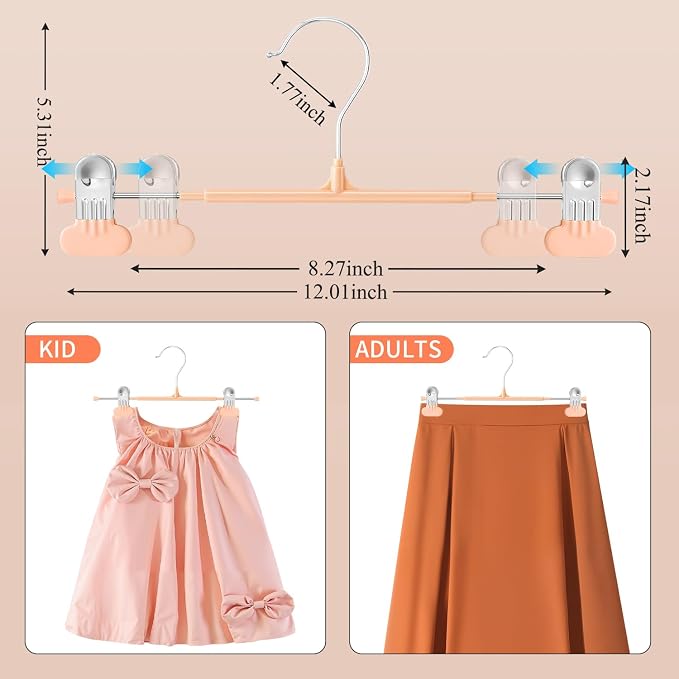 HUADYMEET 12 Inch Heavy Duty Pants Skirt Hangers with Clips,20 Pack | Metal,Space Saving,Adjustable,Hanger for Jeans Shorts Clothes Slacks Trousers,For Adult Men Women,Non Slip,Coral Pink - Image 6