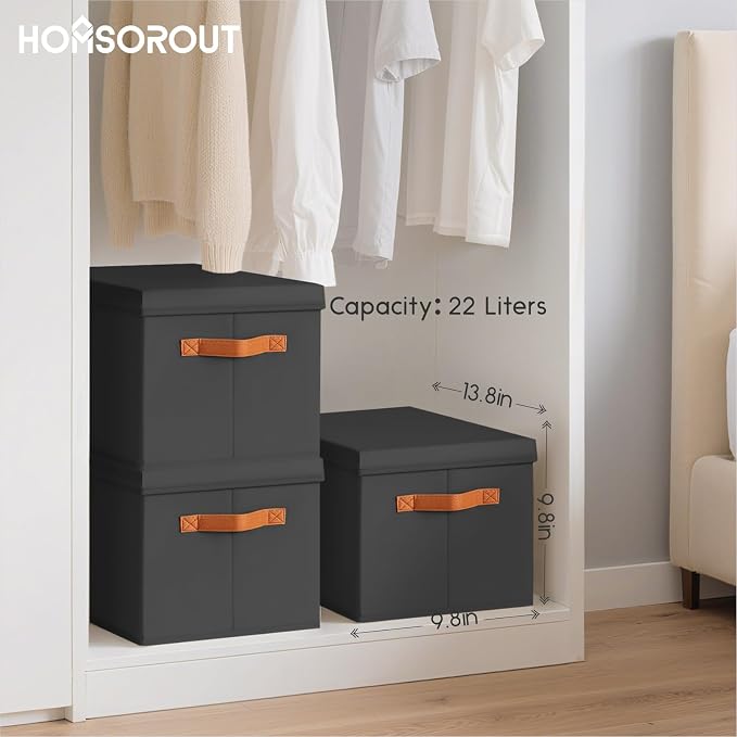 Storage Bins with Lids - Fabric Storage Baskets for Shelves, 4 Pack Foldable Decorative Boxes with Handles, Stackable Organizer Bins for Home, Nursery, Dorm, Black - Image 7