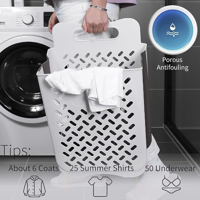 Plastic Foldable Laundry Basket with Handle, 35L Wall Mounted Laundry Hamper Freestanding Dirty Clothes Hamper, Collapsible Laundry Baskets Pop Up Hamper Storage Container for Snacks Dolls - Image 8