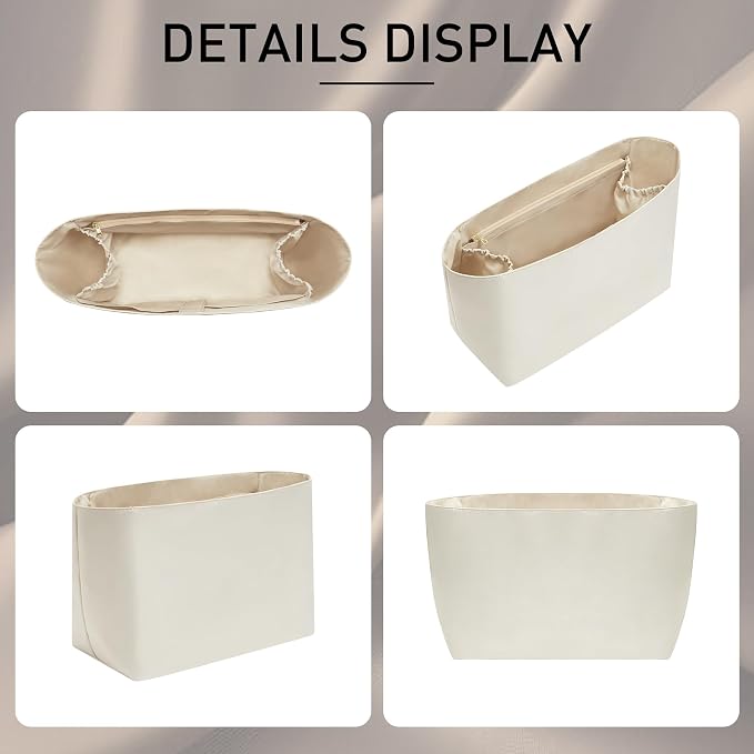 Nylon Purse Organizer Insert for Goyard ST PM with 13" Laptop Sleeve | Waterproof Goyard Tote Bag Organizer Insert with 13in Laptop Sleeve for Saint Louis PM, Elastic Cup Holder YKK Zipper, Beige - Image 8