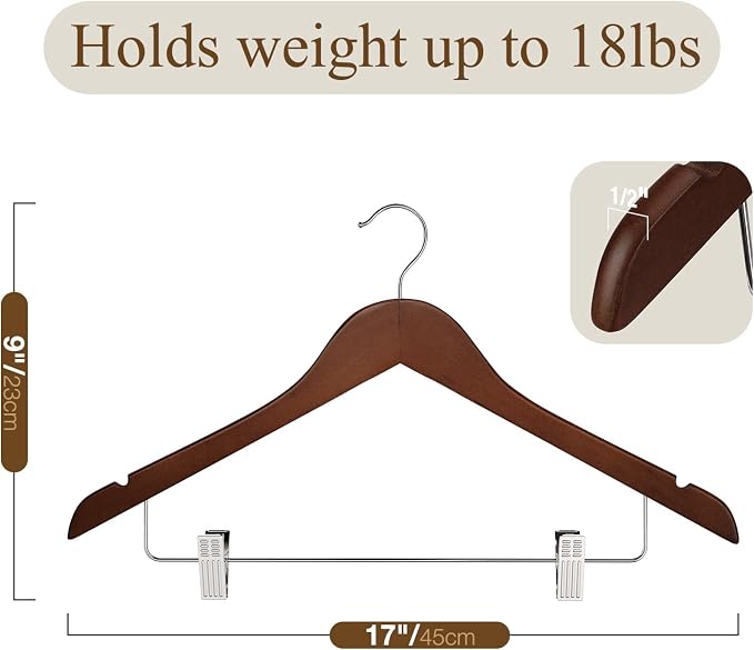 Wooden Hangers with Clips 12 Pack Wooden Pants Hangers,Skirt Hangers with Adjustable Clips,Hangers for Pants,Jeans,Slacks,Shorts(Walunt) - Image 7
