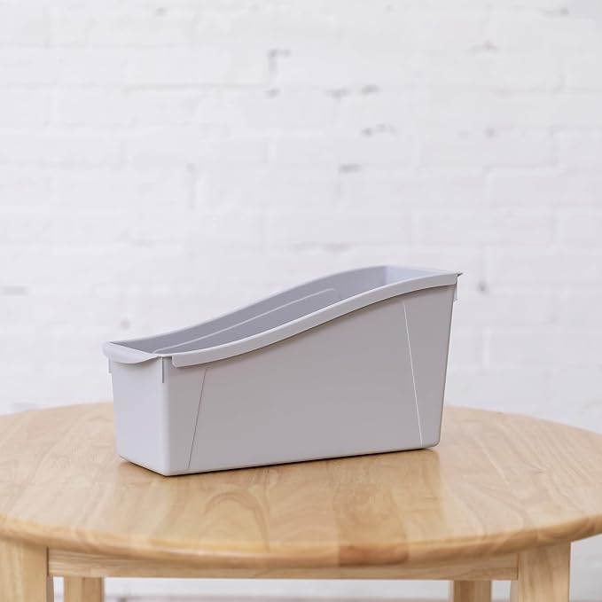 ECR4Kids Linking Plastic Storage Book Bin, Multipurpose Organization, Light Grey, 10-Piece | Durable plastic with built-in handles, interlocking, nestable, ideal for books, magazines, and files in a classroom or office - Image 9