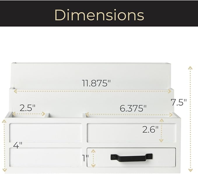 BLU MONACO | White Desktop Organizer with Drawer Storage | Tabletop Organizer with Drawers for Paper Bills Mail | Wooden Mail Organizer for Countertop Workspace - Image 6