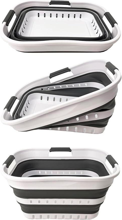 SAMMART Collapsible Plastic Rectangular Laundry Basket - Foldable Pop Up Storage Container/Organizer - Portable Laundry Hamper - Space Saving (White/Steel Grey, 19L) - Image 6