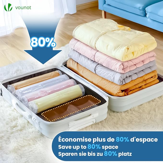 VOUNOT® 9pcs Vacuum Storage Bags for Clothes, Duvets, Pillows, Blankets, Reusable Space Saver Bags with Pump, 3 Large 6 Medium - Image 7