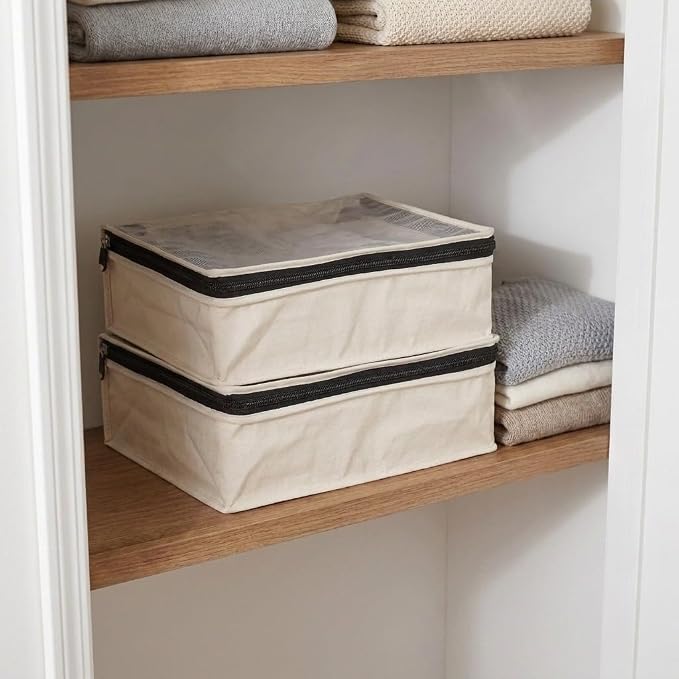Household Essentials Canvas Sweater Storage Bags, 2-Pack, Breathable Cotton, Under-Bed Zippered Storage with Clear Top Window, Stackable, Cedar Insert Compatible (Not Included), Natural - Image 10