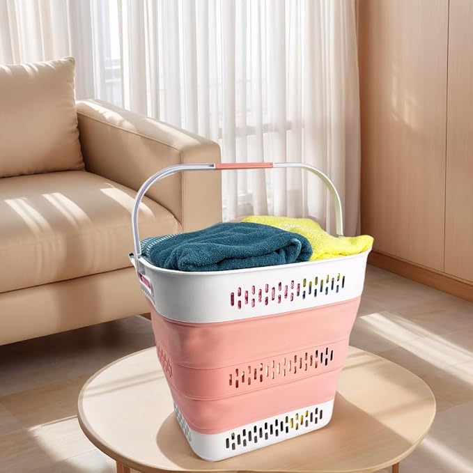 SAMMART 40L (10.5 Gallon) Collapsible Plastic Laundry Basket with Handles - Foldable Pop Up Storage Container/Organizer - Portable Laundry Hamper - Space Saving (2, Quartz Pink+Little Boy Blu) - Image 8