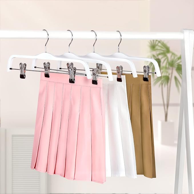 TOPIA HANGER Wooden Pants Hangers,Slim Natural Wood Skirt Hangers with Anti-Rust Hook and Adjustable Metal Clips, Perfect for Skirts,Pants,Slacks-10 Pack-CT17W - Image 5