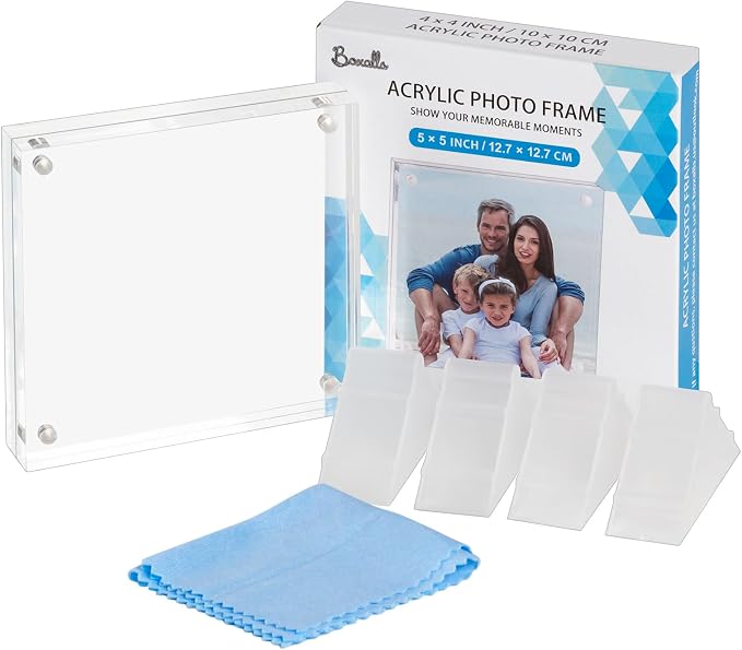 Boxalls 5x5 Acrylic Picture Frame, Clear Frameless 5x5 Inches Photo Frames with Magnetic, Double Sided Transparent Desktop Frame - Image 7