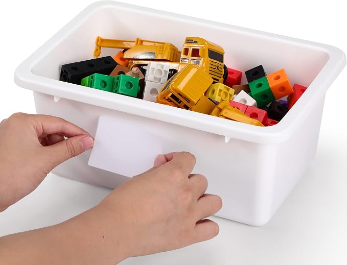 Zonon 12 Pcs Plastic Cubby Bins Office Storage Container Storage Bins Plastic Organization with 1 Pack Self Adhesive Label for Library Office Home Nursery(White) - Image 7