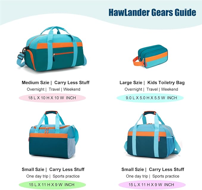 Large Kids Duffle Bag for Travel, Overnight or Weekend,Teal Blue | Roomy Size: 22.0"L x 12.0" H x 12.0"W, Made of Thick Polyester Fabric - Image 9