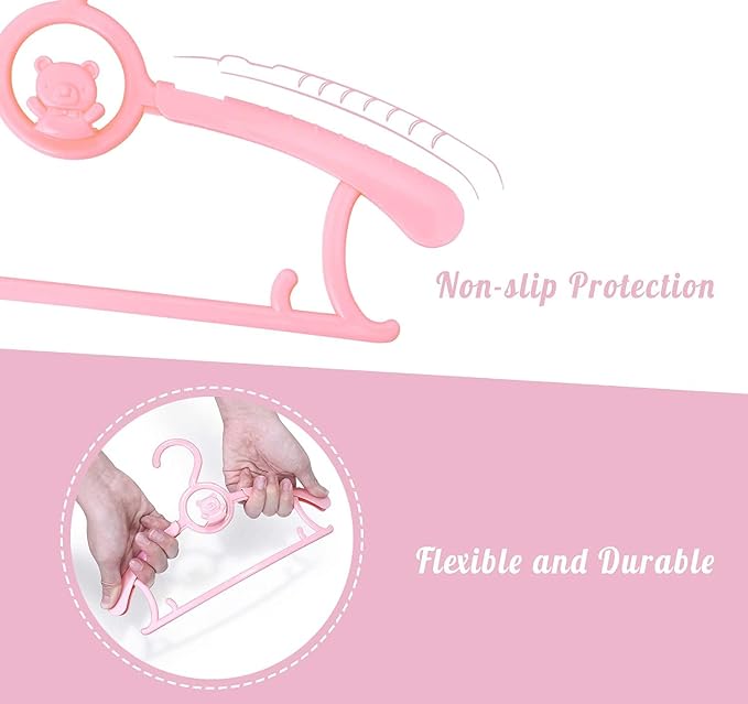 Kid Clothes Hangers 20 Pack, Plastic Baby Hangers Space Saving for Closet | Pink Hanger for Toddler Girl, Lightweight Anti-Slip Cascading Adjustable Children Infant Hangers, Ganchos para Ropa de Bebe - Image 9