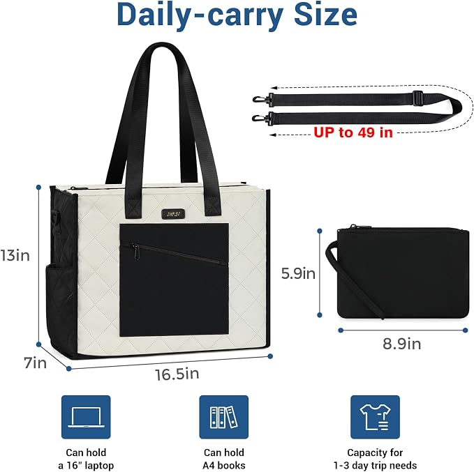 IBFUN Utility Tote Bag with 24 Pockets, Large Teacher Travel Tote for Women | Large Work Tote Bag 2pcs with Zipper for Travel Daily School Teacher Nurse, Large Lightweight Laptop Shoulder Bag Handbag - Image 7
